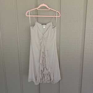 Alberta Ferretti Y2K Silk Ruffle Dress Size 6 Women Pale Grey Spaghetti Strap